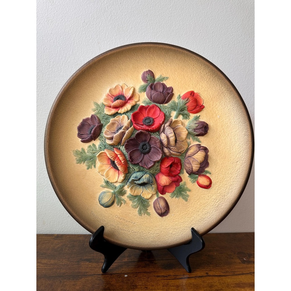 Rare 1960s Bossons Anemones Flower Plaque –High Relief English Pottery – Vintage